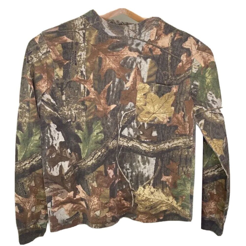 Fieldline Boys L 12 Hunting T-Shirt Green Brown Camouflage Pocket Cotton Blend